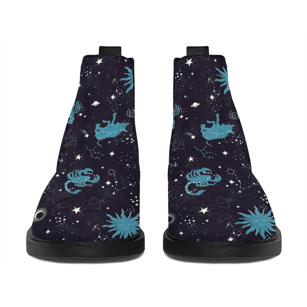 Constellation Zodiac Signs Pattern Print Flat Ankle Boots