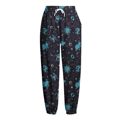 Constellation Zodiac Signs Pattern Print Fleece Lined Knit Pants