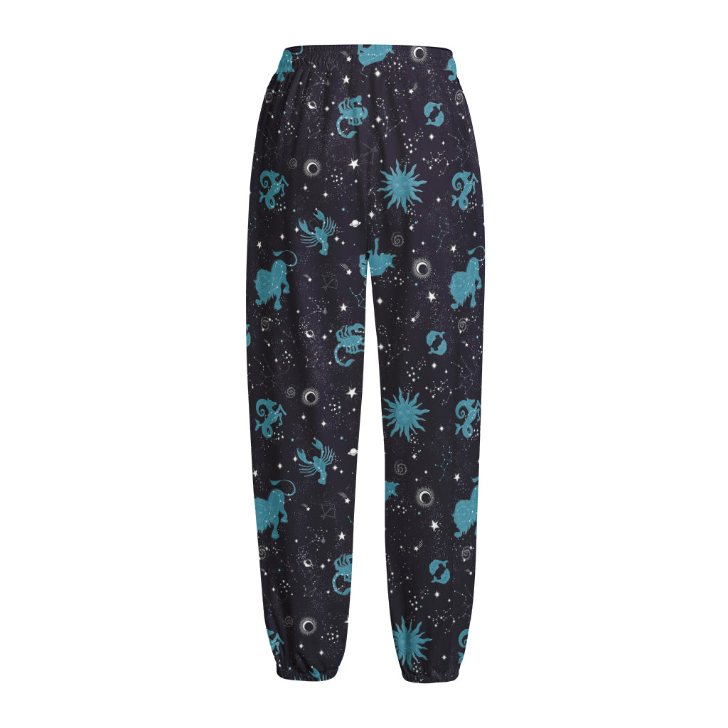 Constellation Zodiac Signs Pattern Print Fleece Lined Knit Pants