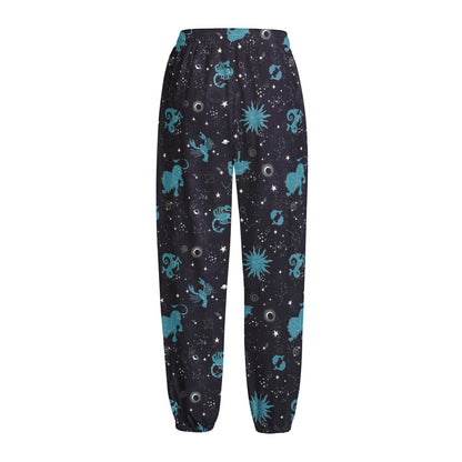 Constellation Zodiac Signs Pattern Print Fleece Lined Knit Pants