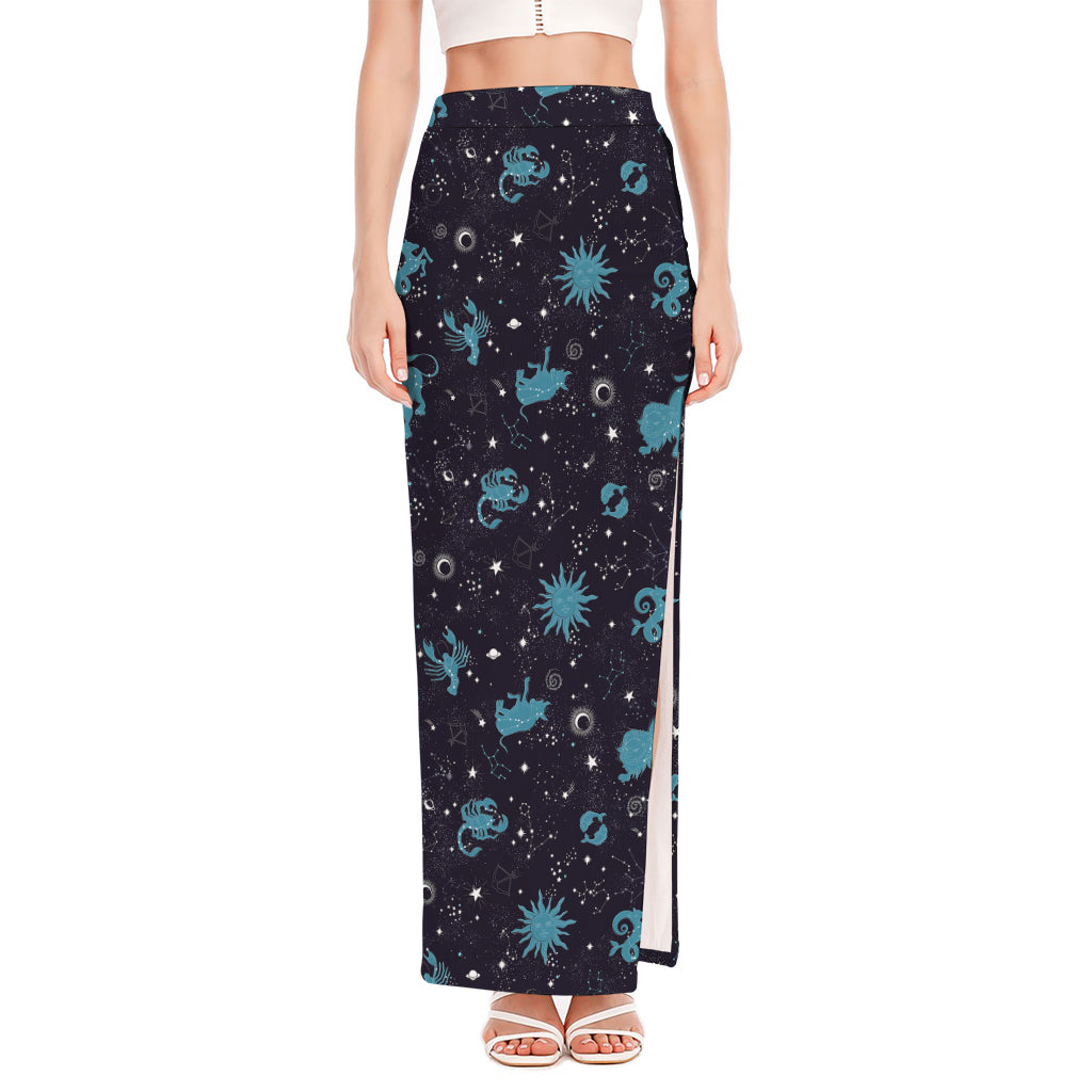 Constellation Zodiac Signs Pattern Print High Slit Maxi Skirt