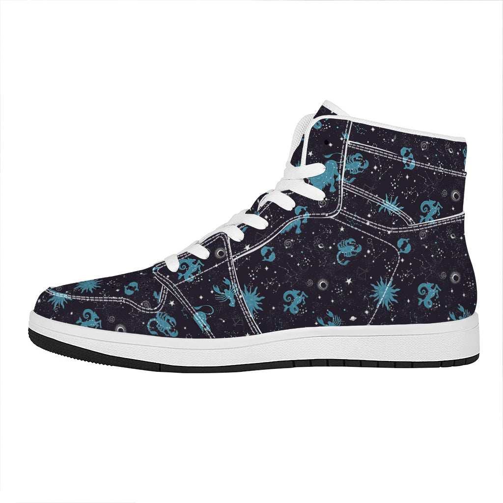 Constellation Zodiac Signs Pattern Print High Top Leather Sneakers