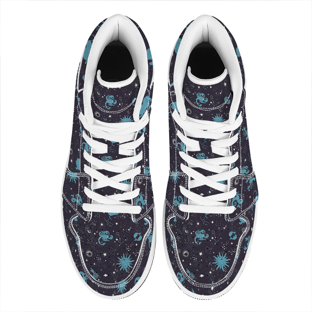 Constellation Zodiac Signs Pattern Print High Top Leather Sneakers