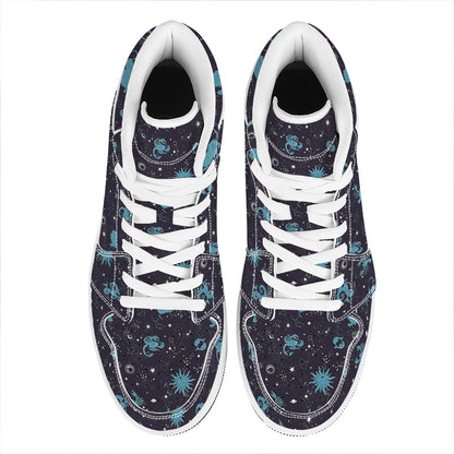 Constellation Zodiac Signs Pattern Print High Top Leather Sneakers