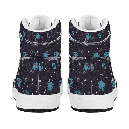 Constellation Zodiac Signs Pattern Print High Top Leather Sneakers