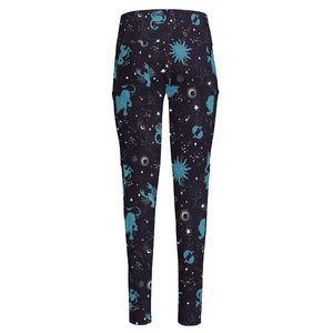 Constellation Zodiac Signs Pattern Print High-Waisted Pocket Leggings