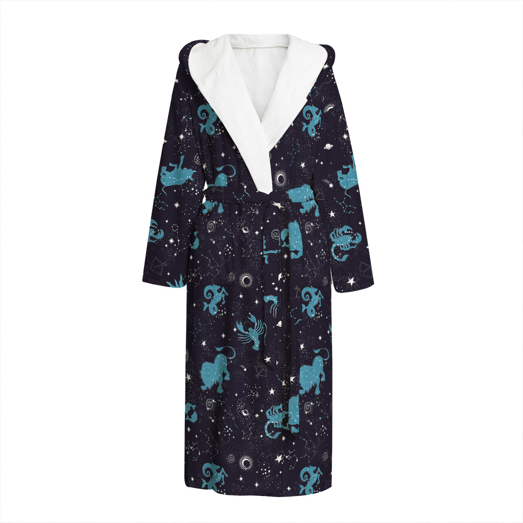 Constellation Zodiac Signs Pattern Print Hooded Bathrobe