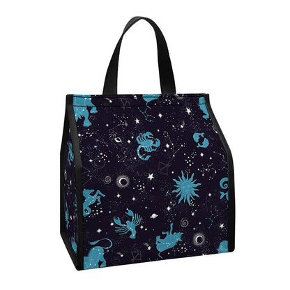 Constellation Zodiac Signs Pattern Print Insulated Lunch Tote