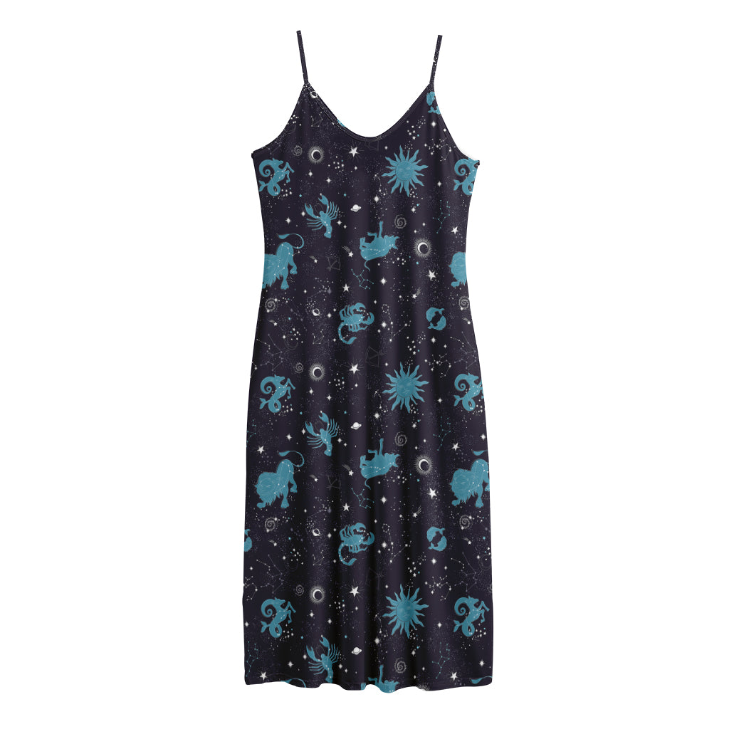 Constellation Zodiac Signs Pattern Print Jersey Midi Cami Dress