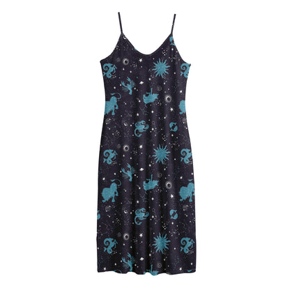 Constellation Zodiac Signs Pattern Print Jersey Midi Cami Dress