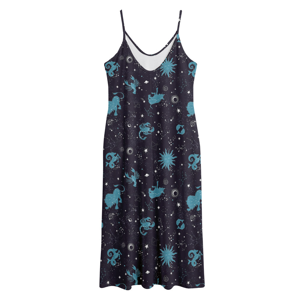 Constellation Zodiac Signs Pattern Print Jersey Midi Cami Dress
