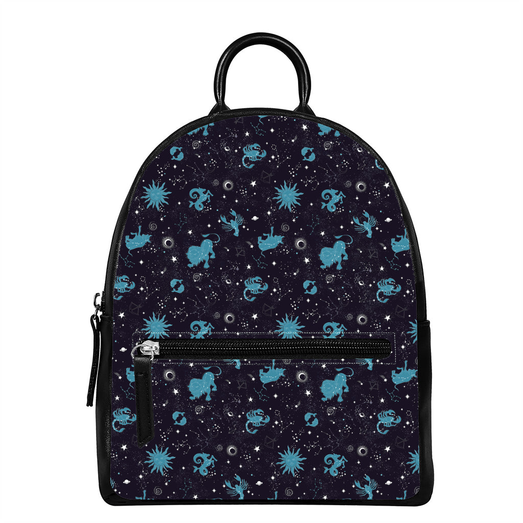 Constellation Zodiac Signs Pattern Print Leather Backpack