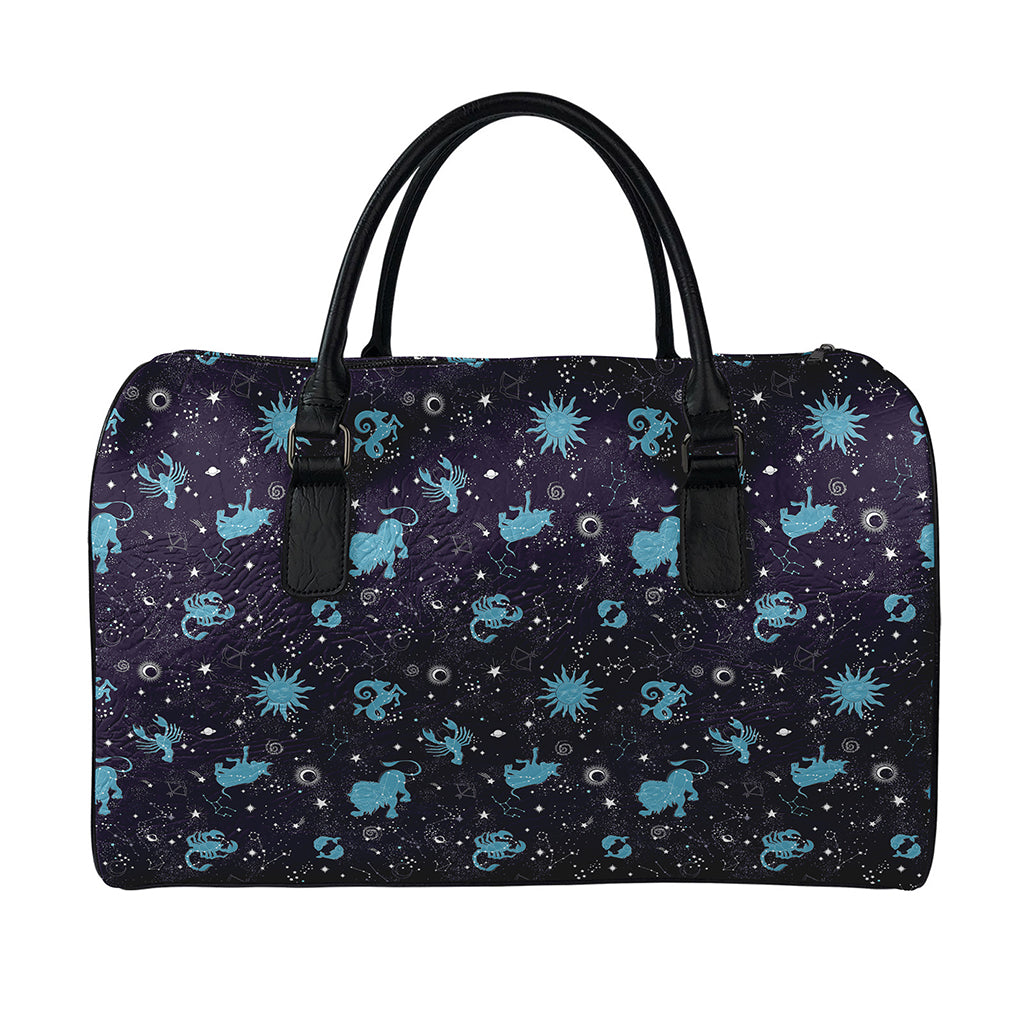 Constellation Zodiac Signs Pattern Print Leather Duffle Bag