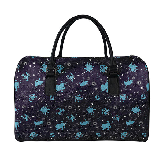 Constellation Zodiac Signs Pattern Print Leather Duffle Bag