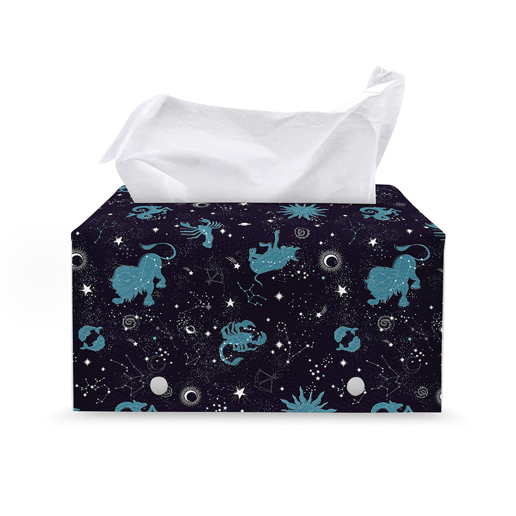 Constellation Zodiac Signs Pattern Print Leather Tissue Box Cover