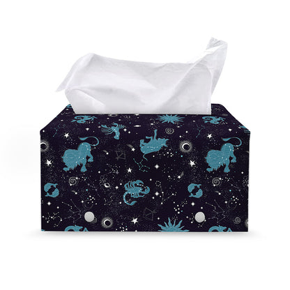 Constellation Zodiac Signs Pattern Print Leather Tissue Box Cover