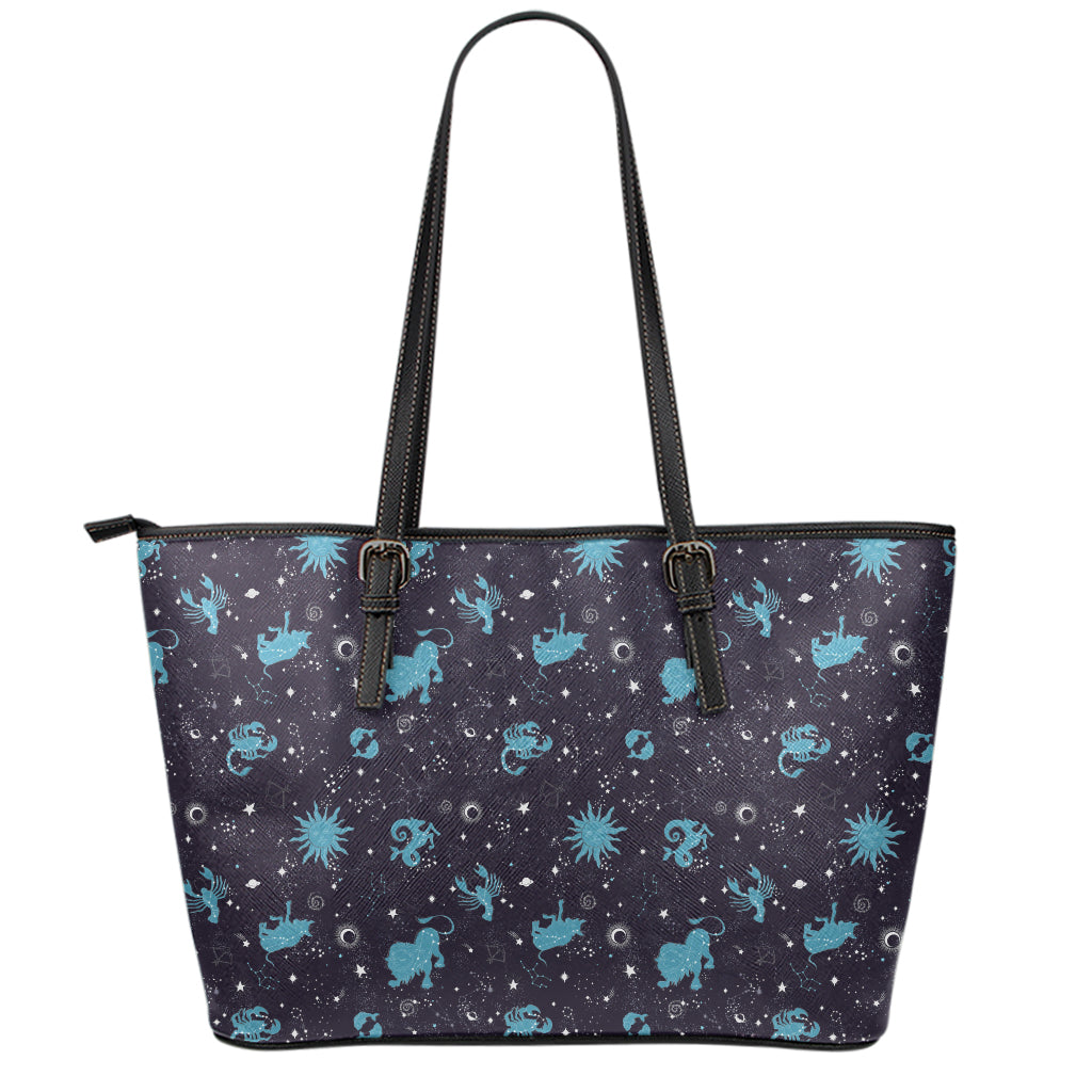 Constellation Zodiac Signs Pattern Print Leather Tote Bag