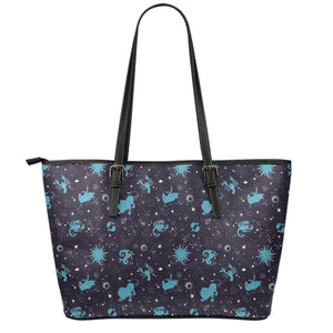 Constellation Zodiac Signs Pattern Print Leather Tote Bag