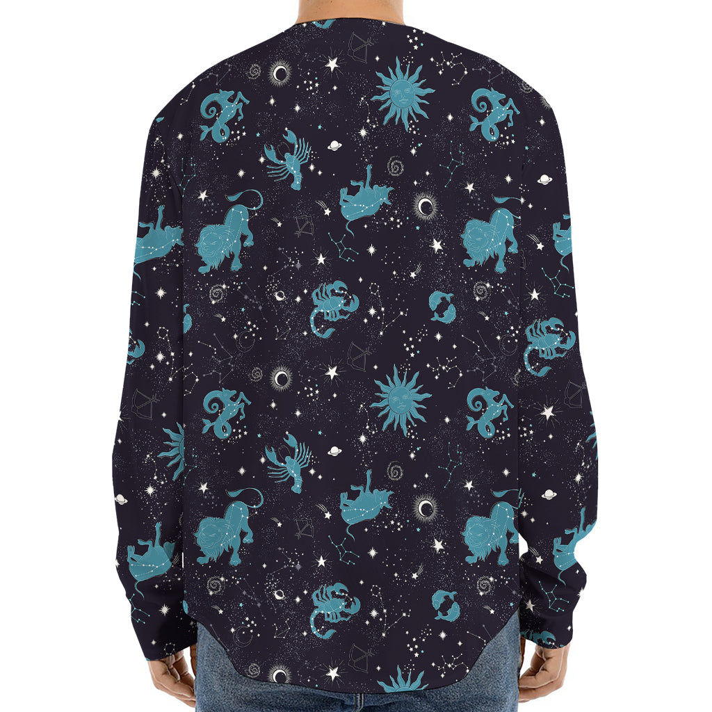 Constellation Zodiac Signs Pattern Print Long Sleeve Baseball Jersey