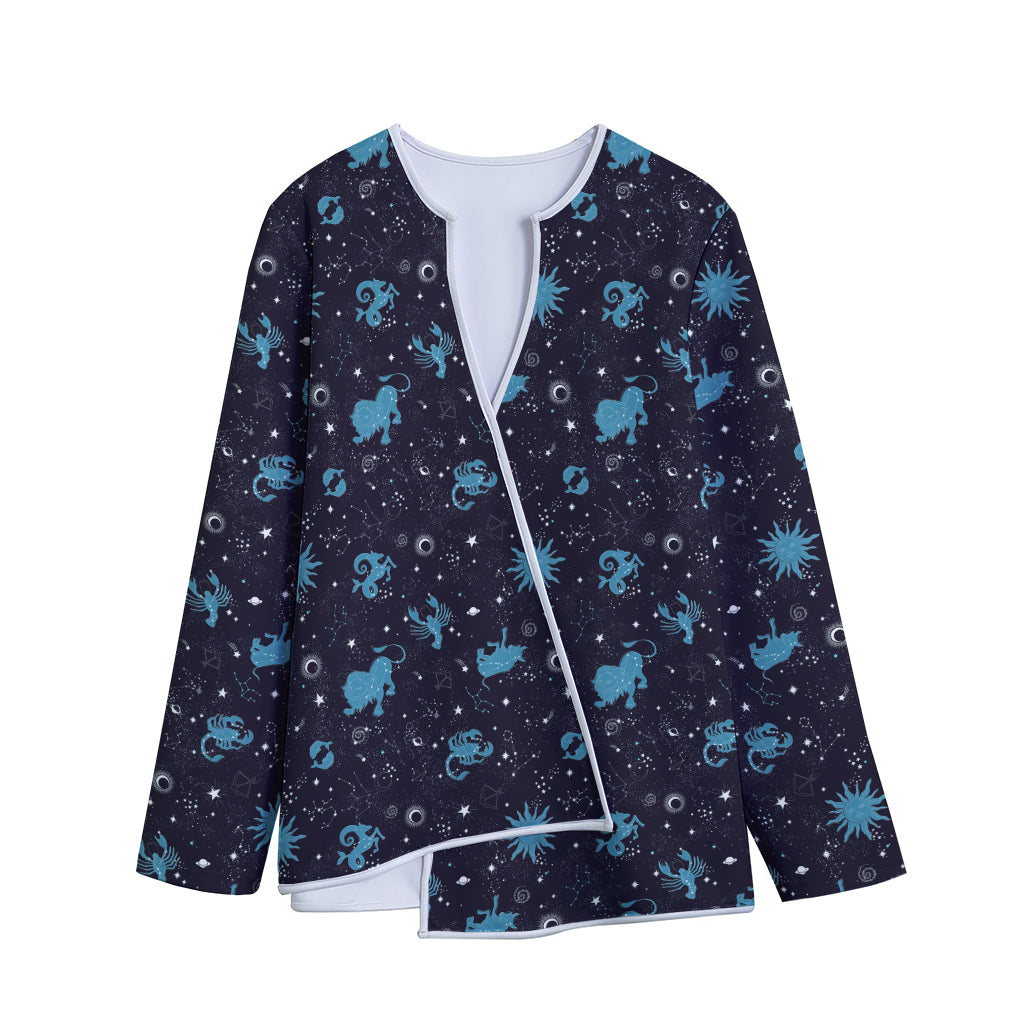 Constellation Zodiac Signs Pattern Print Long Sleeve Short Coat