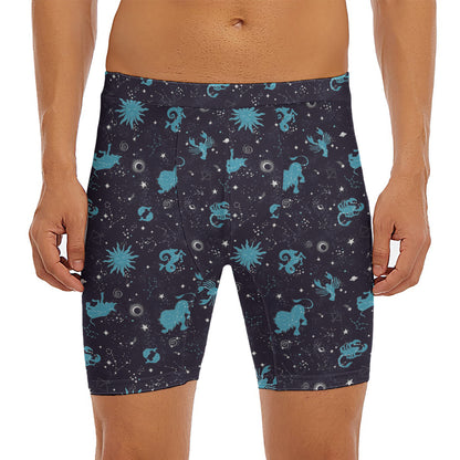 Constellation Zodiac Signs Pattern Print Men's Long Boxer Briefs