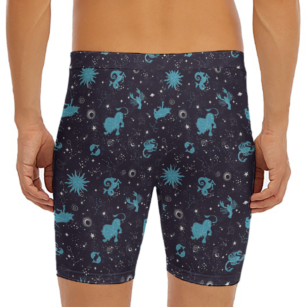 Constellation Zodiac Signs Pattern Print Men's Long Boxer Briefs
