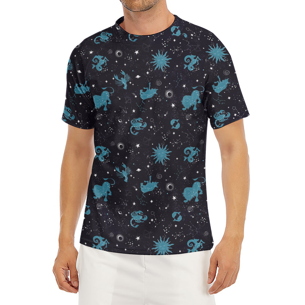 Constellation Zodiac Signs Pattern Print Men's Short Sleeve Rash Guard