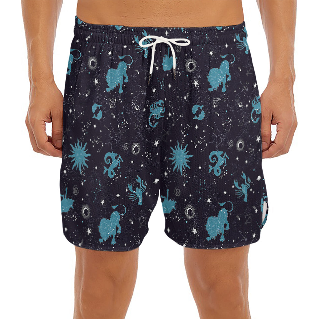 Constellation Zodiac Signs Pattern Print Men's Split Running Shorts