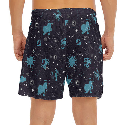 Constellation Zodiac Signs Pattern Print Men's Split Running Shorts