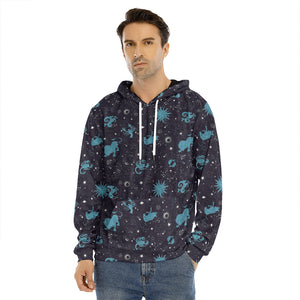 Constellation Zodiac Signs Pattern Print Men's Velvet Pullover Hoodie