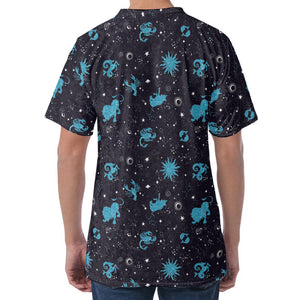 Constellation Zodiac Signs Pattern Print Men's Velvet T-Shirt