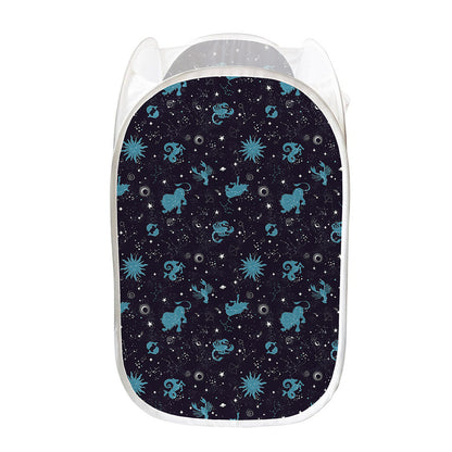 Constellation Zodiac Signs Pattern Print Mesh Laundry Hamper
