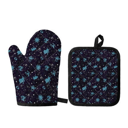 Constellation Zodiac Signs Pattern Print Oven Mitt And Pot Holder Set