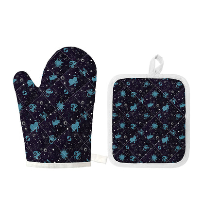 Constellation Zodiac Signs Pattern Print Oven Mitt And Pot Holder Set