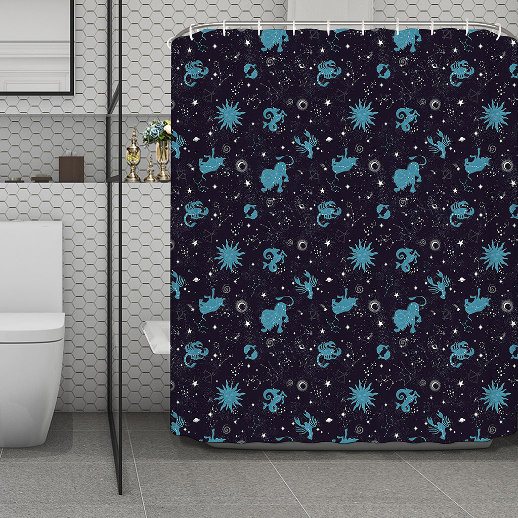 Constellation Zodiac Signs Pattern Print Polyester Shower Curtain