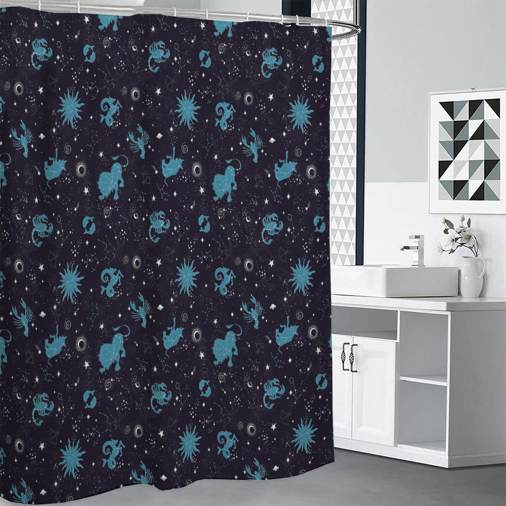 Constellation Zodiac Signs Pattern Print Premium Shower Curtain