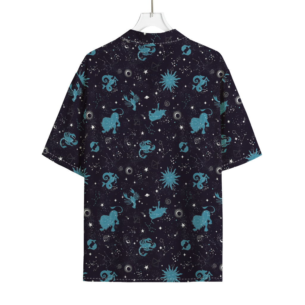 Constellation Zodiac Signs Pattern Print Rayon Hawaiian Shirt