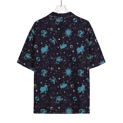 Constellation Zodiac Signs Pattern Print Rayon Hawaiian Shirt