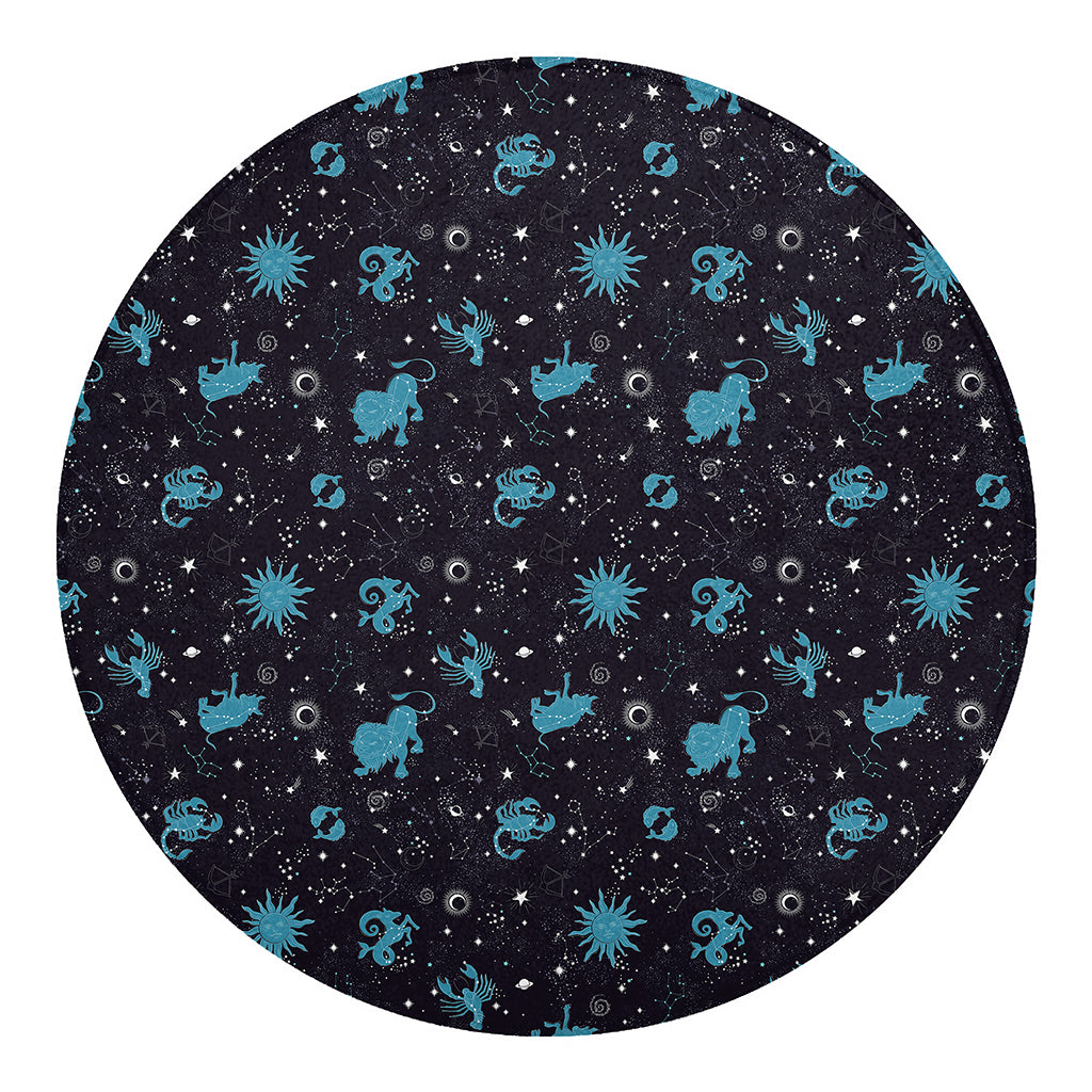 Constellation Zodiac Signs Pattern Print Round Blanket