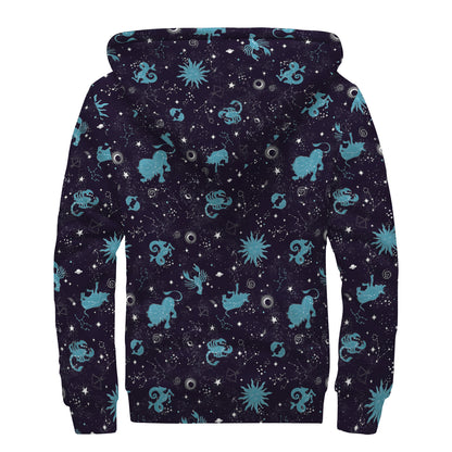 Constellation Zodiac Signs Pattern Print Sherpa Lined Zip Up Hoodie