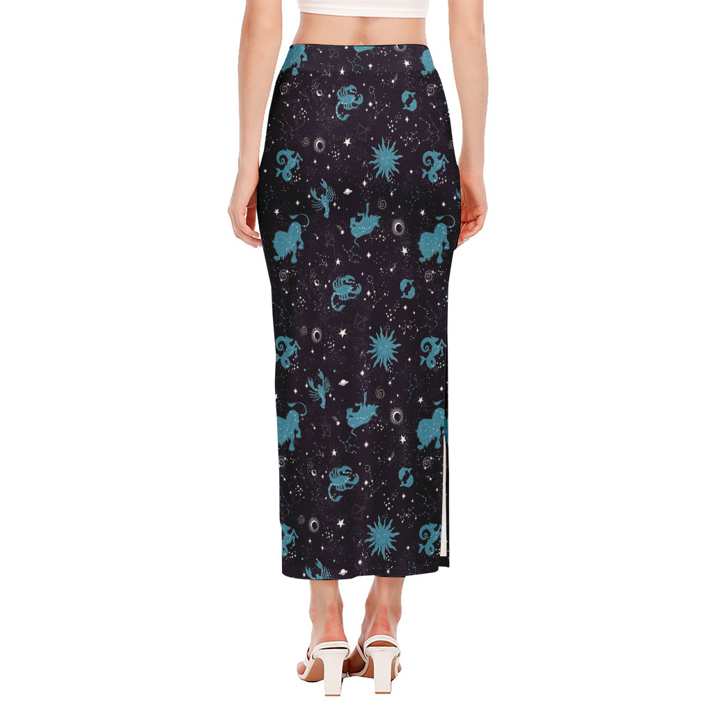 Constellation Zodiac Signs Pattern Print Side Slit Maxi Skirt