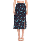 Constellation Zodiac Signs Pattern Print Side Slit Midi Skirt