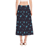 Constellation Zodiac Signs Pattern Print Side Slit Midi Skirt