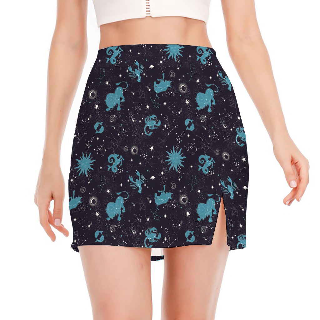 Constellation Zodiac Signs Pattern Print Side Slit Mini Skirt