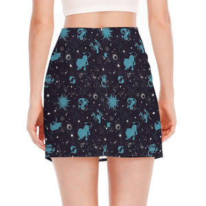 Constellation Zodiac Signs Pattern Print Side Slit Mini Skirt