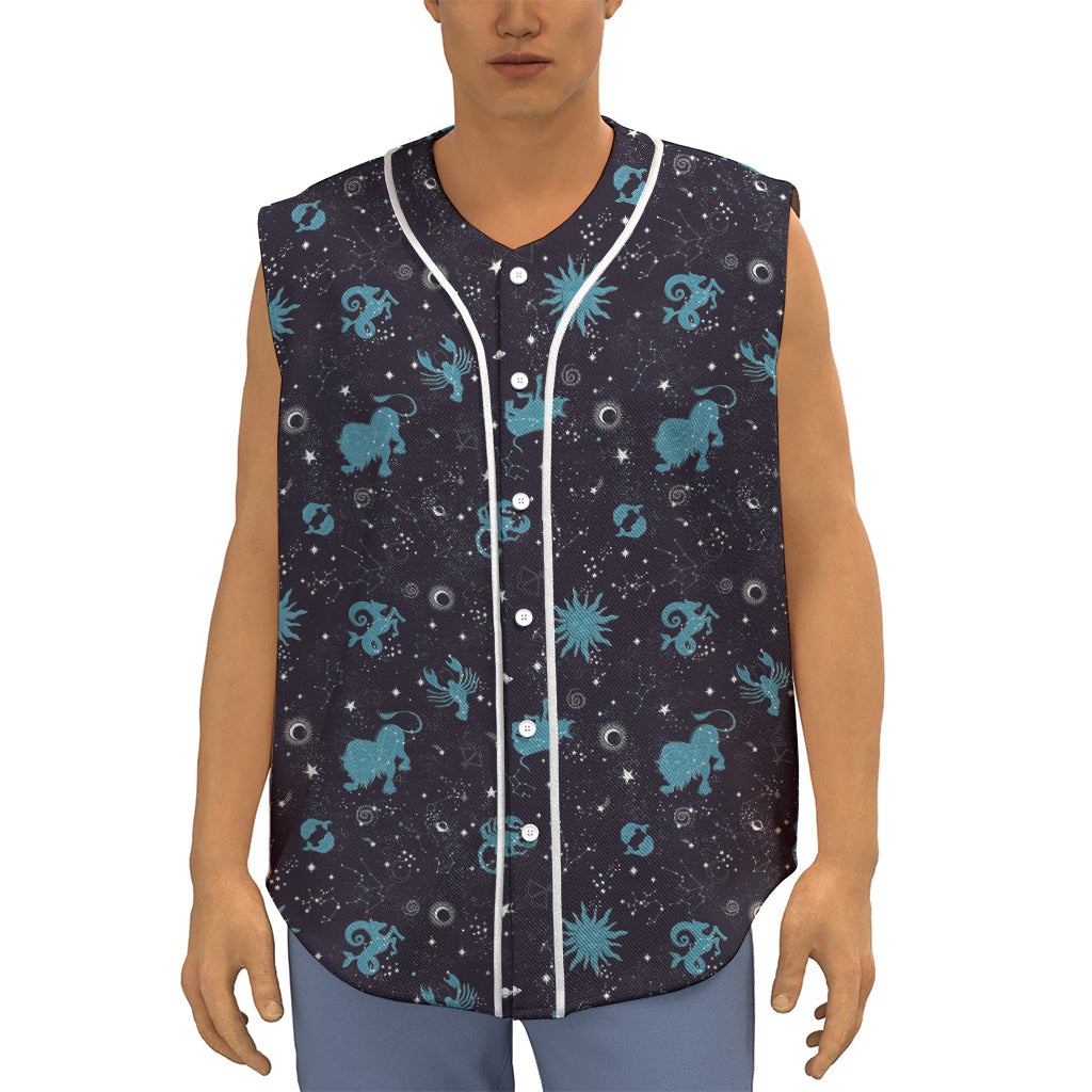 Constellation Zodiac Signs Pattern Print Sleeveless Baseball Jersey