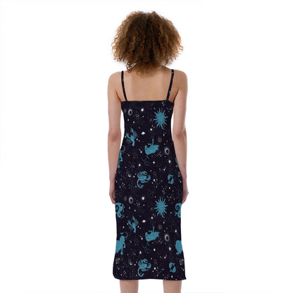 Constellation Zodiac Signs Pattern Print Slim Fit Midi Cami Dress