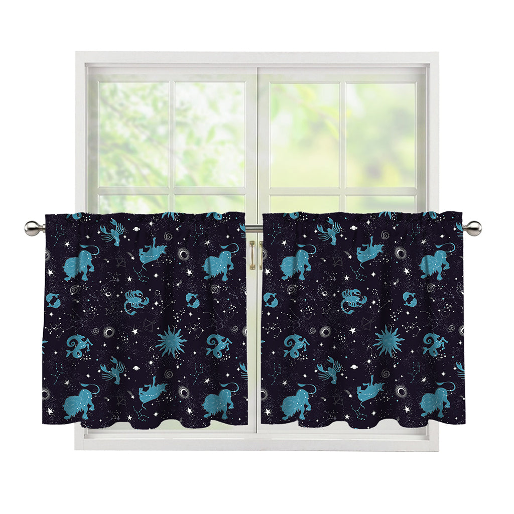 Constellation Zodiac Signs Pattern Print Tier Curtains