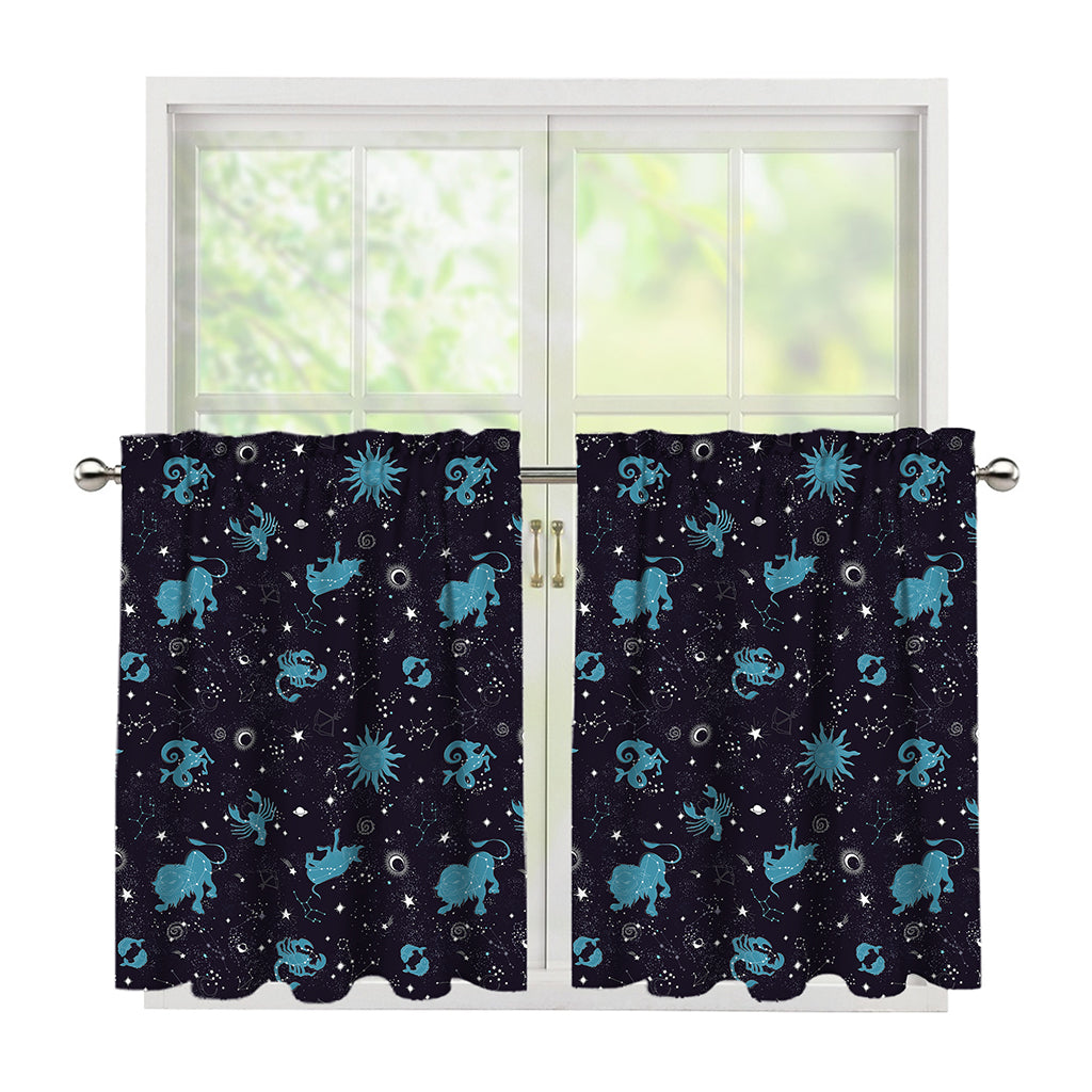 Constellation Zodiac Signs Pattern Print Tier Curtains