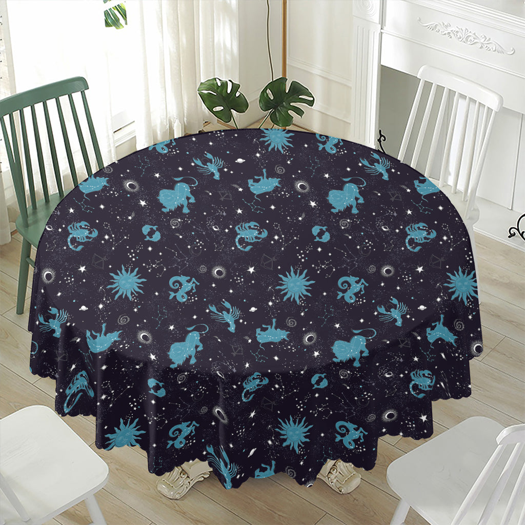 Constellation Zodiac Signs Pattern Print Waterproof Round Tablecloth